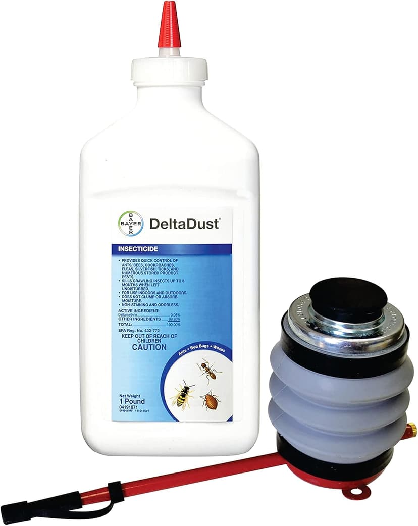 1 LB Delta Dust Insecticide and 1 JT Eaton Hand Duster ~ Kill Carpenter Bees, Bees, Wasps, Fleas, Silverfish, Scorpions, Sowbugs, Millipedes, and numerous Other pests.
