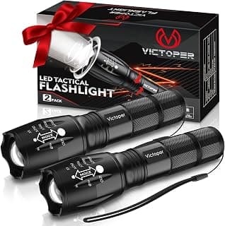 Victoper LED Flashlight 2 Pack, Bright Tactical Torch High Lumens with 5 Modes, Waterproof Zoomable Flash Light for Outdoor, Gifts for Men, Dorm Room Hunting Camping Essentials Gear for Guys