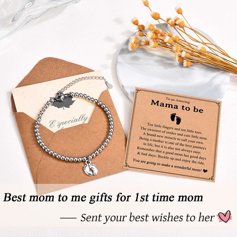First Mothers Day Birthday Christmas Pregnancy Gifts for 1st Time Mom Gifts for New Mom Pregnant Women Mom to Be, Feet Charm Bracelet Jewelry B0CZMLLHL2