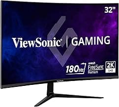 ViewSonic VX3218C-2K 32 Inch 1440p Curved Gaming Monitor, 180Hz and 1ms for Smooth Gameplay, FreeSync Premium and Eye Care Technology for Smooth Visuals, HDMI, and DisplayPort Inputs