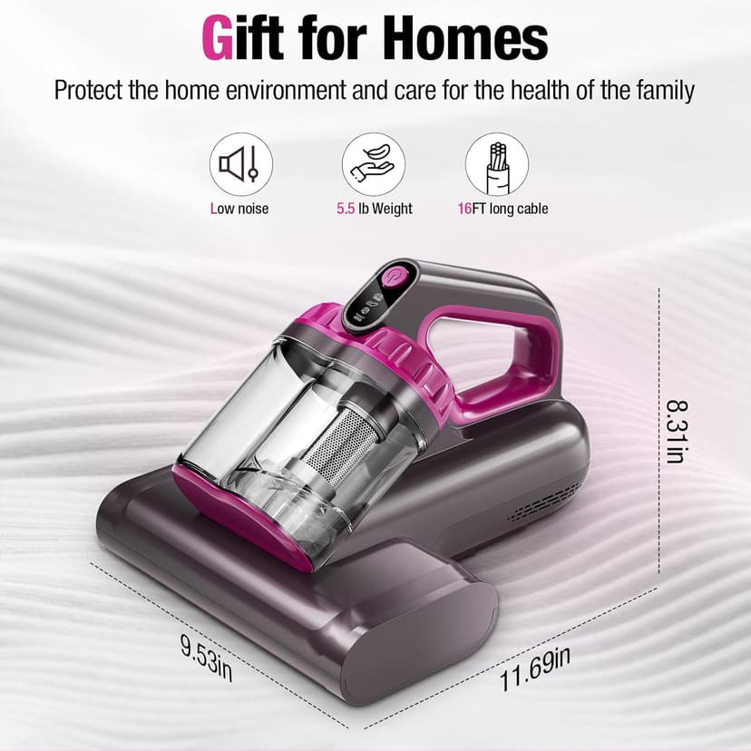 Mattress Vacuum Cleaner, 17Kpa 650W Bed Vacuum Cleaner, 273nm UV-C Light & Ultrasonic 145°F Heating, 80000 RPM/Min Brushroll Rotation, Wide Suction Port for Pillows Cribs Sofa, Black Corded