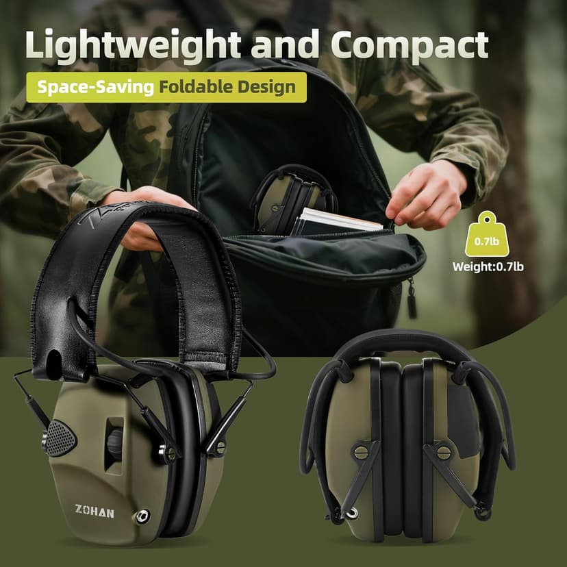 ZOHAN EM054 Electronic Shooting Ear Protection with Sound Amplification, Slim Active Noise Reduction Earmuffs for Gun Range