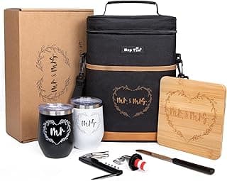 Hap Tim Wedding Gifts for Couples, Bridal Shower Gifts, Engagement Gifts for Newlyweds, Mr and Mrs gifts - Wine Cooler Bag Insulated Wine Carrier Tote with Tumblers, Bamboo Cheese Borad B0D8DR2S84