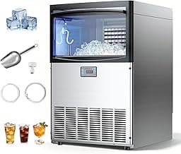 VEVOR Commercial Ice Maker Machine, 200 lbs/24h with 50 lbs Storage Capacity, Built-in/Freestanding/Under Counter, Stainless Steel Ice Maker with LED Display & Self-Cleaning, for Home Bar Restaurant