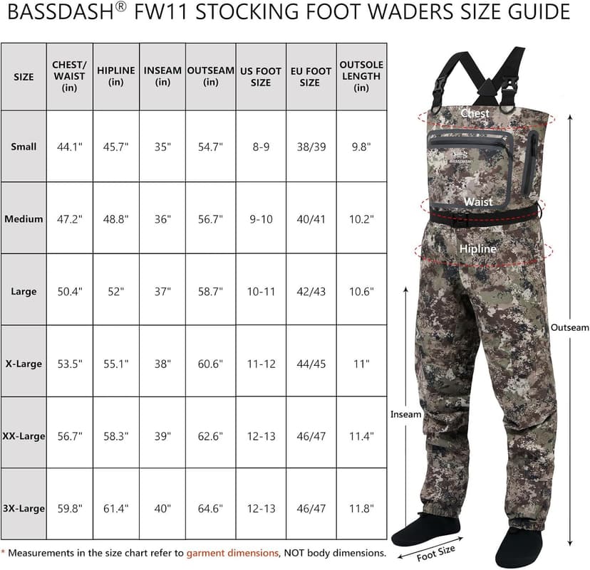BASSDASH Men’s Lightweight Breathable Chest Wader Black Camo Stockingfoot for Fly Fishing Hunting FW11