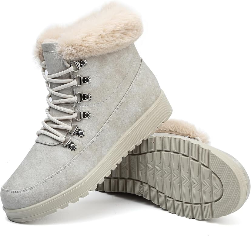 Chaoslook Womens Snow Boots Waterproof Leather Fur Lined Winter Warm Boots for Women Comfortable Platform Lace up PU Fashion Ankle Booties