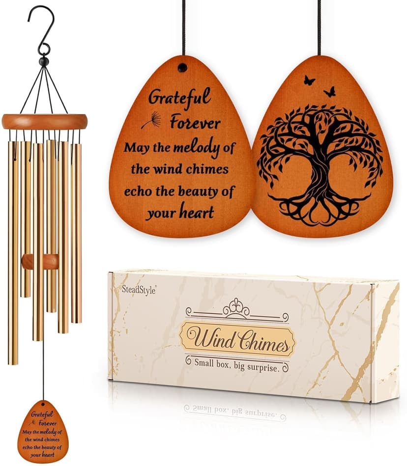 SteadStyle Thank You Gifts, Forever Grateful Wind Chime with Engraved Thanks Message, Thank You Gifts for Women, Friends, Family, Teachers, Coworkers, Employee Appreciation Gift