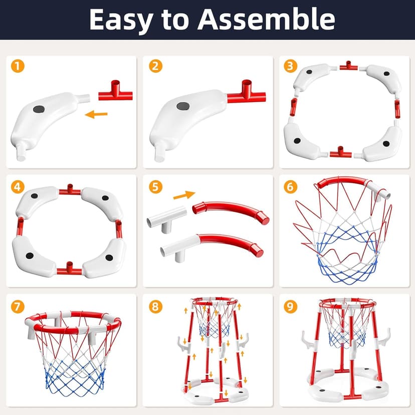 Pool Basketball Hoop, 2-in-1 Floating Pool Toys Ring Game with 4 Balls and Pump, Outdoor Swimming Pool Basketball Games Water Play Toy Family Party for Kids Adults Age 3-12 (Red)