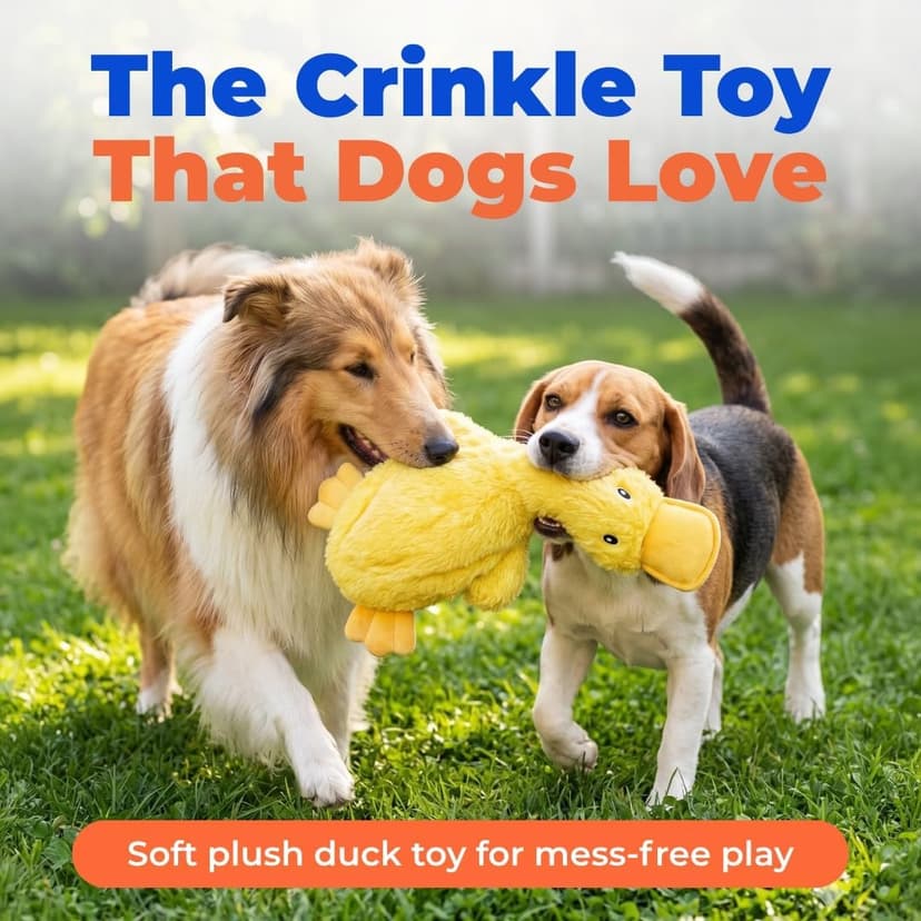 Best Pet Supplies Crinkle Dog Toy for Small, Medium, and Large Breeds, Cute No Stuffing Duck with Soft Squeaker, Fun for Indoor Puppies and Senior Pups, Plush No Mess Chew and Play - Yellow