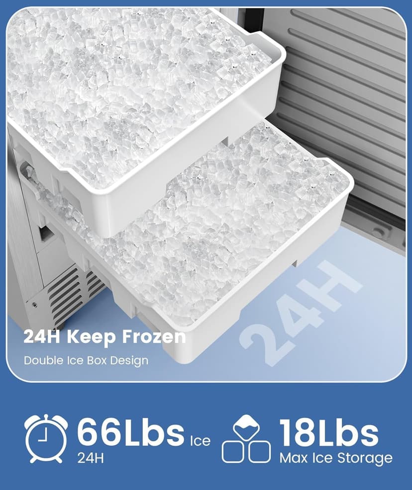 Electactic Nugget Ice Machine, Commercial Undercounter Ice Maker, 66Lbs/Day, Built-in Freestanding Stainless Steel, Self-Cleaning & 24H Timer for Business/Bar