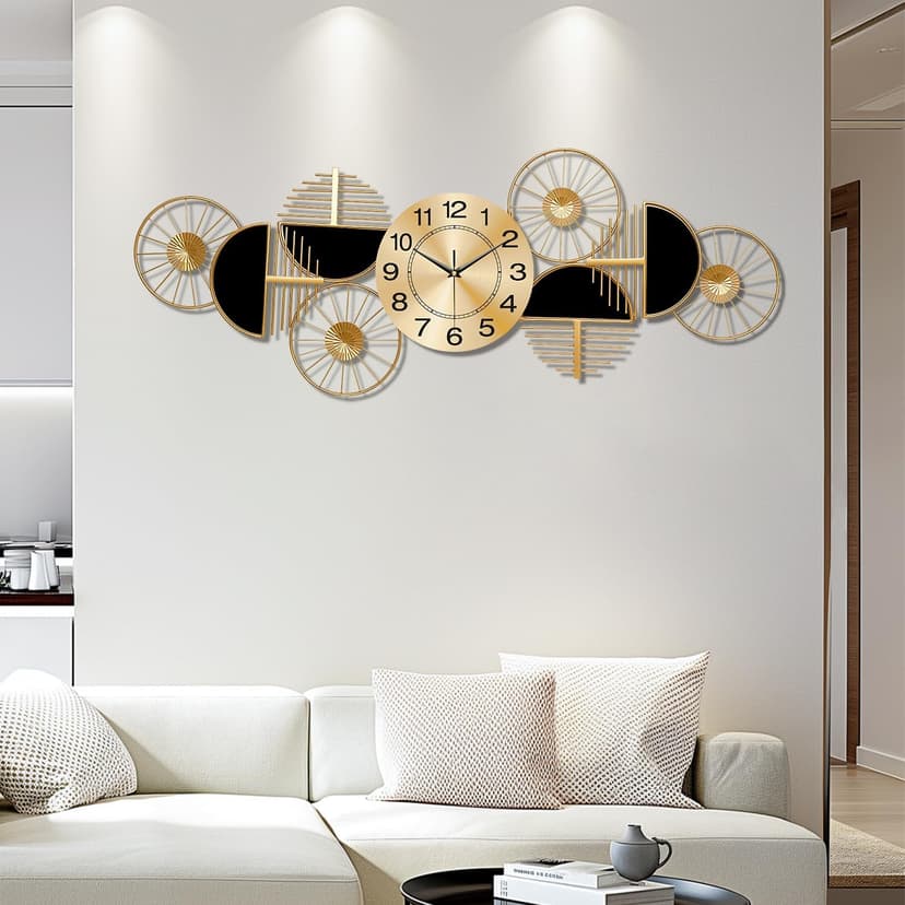 Large Wall Clock,Modern Silent Non-Ticking Metal Wall Art Wall Clocks Battery Operated, Horizontal or Vertical Hanging Clock for Living Room, Kitchen, Bedroom, or Office Wall Decor (40")