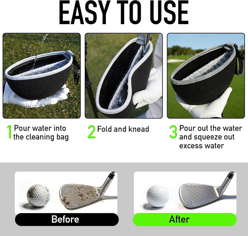 GAIARENA Golf Cleaning Bag Pouch Golf Ball Washer Club Cleaner with Scrub and Wipe Cloth Gifts Ideas for Golfers On-Course Golf Accessories B0GCX81D1Y