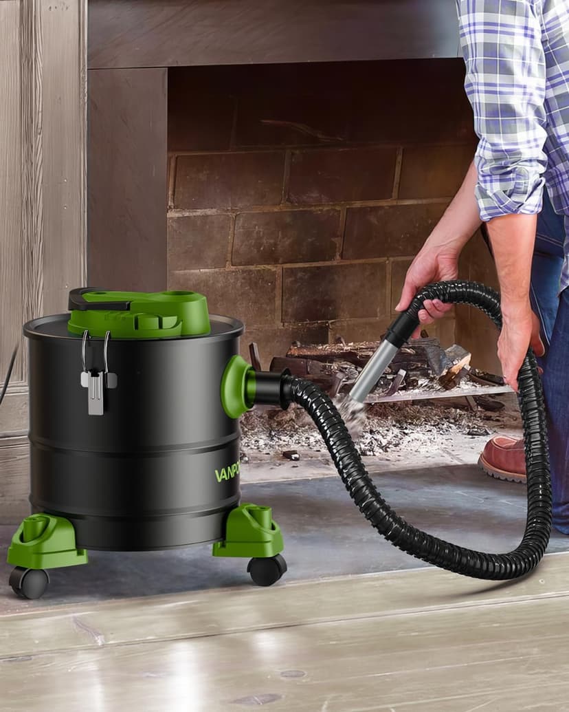 VANPORE Ash Vacuum Cleaner 5.2 Gallon with 1200w Suction Power&Wheeled Base, Ash Vacuum for Pellet Stoves, Fireplaces, Grill, Wood Stove, Fire Pits,Green