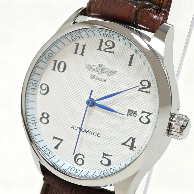 Gute Men's Watch, Mechanical Skeleton Steampunk Automatic Self-Winding Arabic Numeral Blue Hands Brown PU Leather Wrist Watch