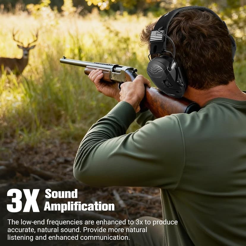 PYBBO Shooting Ear Protection with Gel Ear Pads, NRR 23dB Active Noise Reduction & 3X Sound Amplification Gun Range Earmuffs