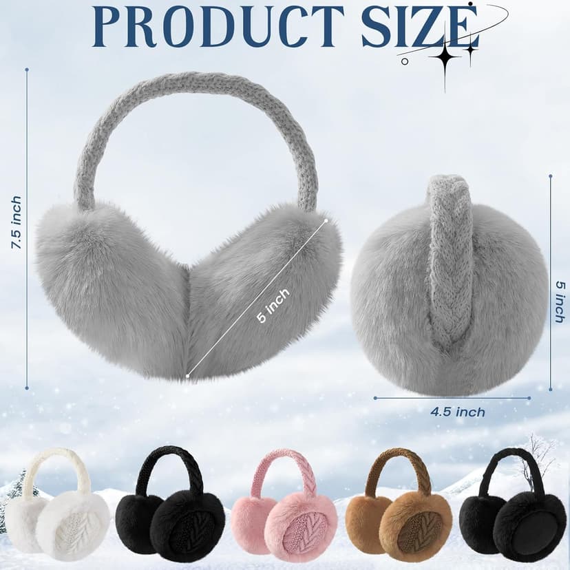 Pleneal Ear Muffs for Winter Women, Foldable Earmuffs Faux Fur Warm Ear Warmers for Women, Outdoor Cute Ear Covers for Girls