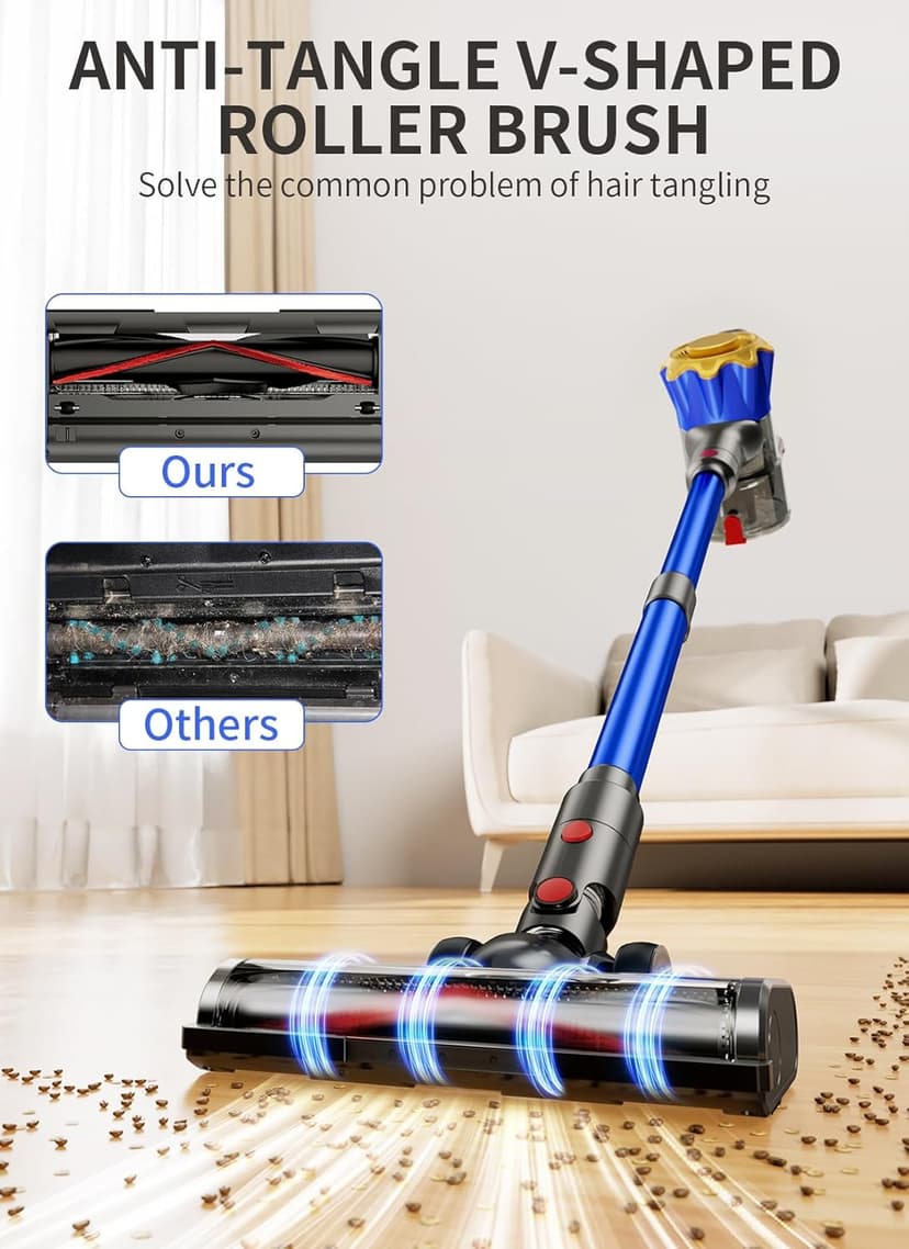 MBYULO Cordless Vacuum Cleaner, 580W 50Kpa Powerful Stick Vacuum, Up to 70Mins Rechargeable Battery, Vacuum Cleaners for Home Anti-Tangled Lightweight Handheld for Hardwood Floor, Carpets, Pet Hair