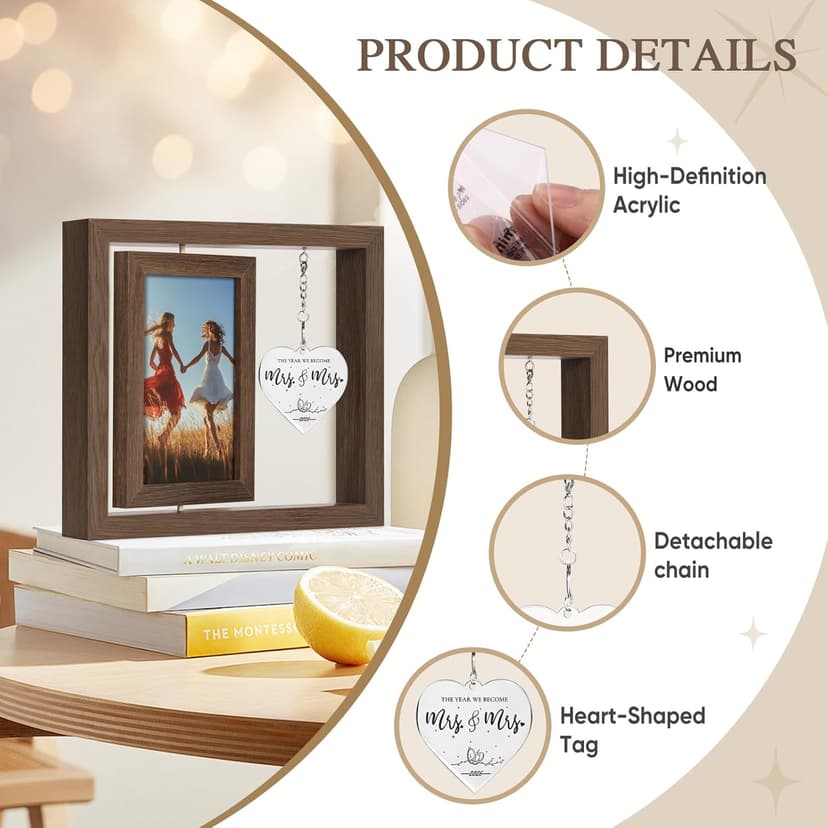 Mrs and Mrs 2026 Brown Picture Frame, Mrs & Mrs Wedding Gifts, Newlywed Engagement Present Lesbian Couple Bridal Shower Gifts, LGBT Gift Ideas