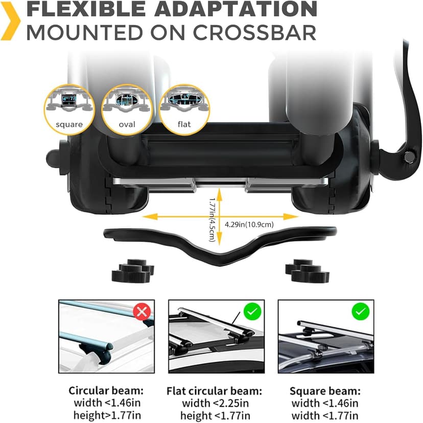 Kayak Roof Rack, Aluminum Kayak Carrier Folding J-Style Universal 4-in-1 Multifunction for Canoe, SUP, Kayaks, Surfboard Rooftop Mount on SUV, Car and Truck Crossbars, Black
