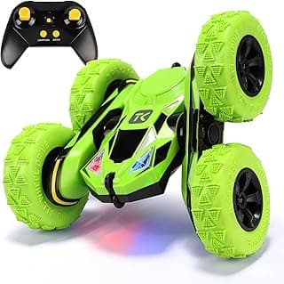 Threeking RC Stunt Cars Remote Control Car Double-Sided Driving 360-degree Flips Rotating Car Toy, Green