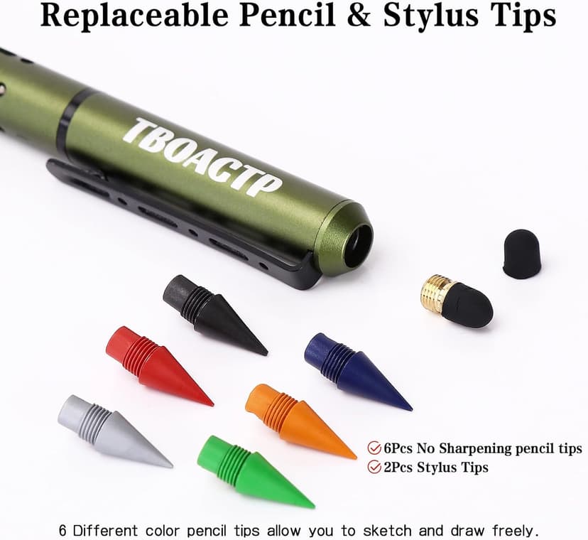 4.7″ Mini 3 EDC Ballpoint Pen, Pencil and Stylus in One, with 2 Refill, 6 Pencil Tip and 2 Stylus Tip, Ultra Long Lasting Bolt Action Pen for Office, Learning, Working Green