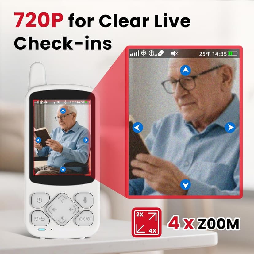CallToU 2-Way Talk Baby Monitors for Elderly with Call Button Room Monitors for Elderly Monitor with Camera and Audio Night Vision Video Monitor for Elderly Seniors Dementia Patients No WiFi