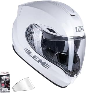 LEM Motorcycle Helmets Full Face, Helmets for Men DOT Certified, PINLOCK & DVS Dual Vision, Motorcycle Street Bike Helmet for Adults Fiberglass Shell Bluetooth Ready for Cruiser(White, Size M)