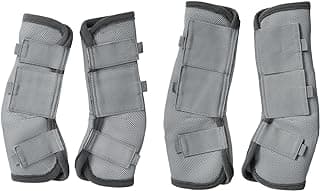 Gallopoff Fly Boots for Horses Set of 4, Breathable Comfy Mesh Horse Leggings Reduce Stomping, Hoof Stress, and Leg Fatigue Grey Full