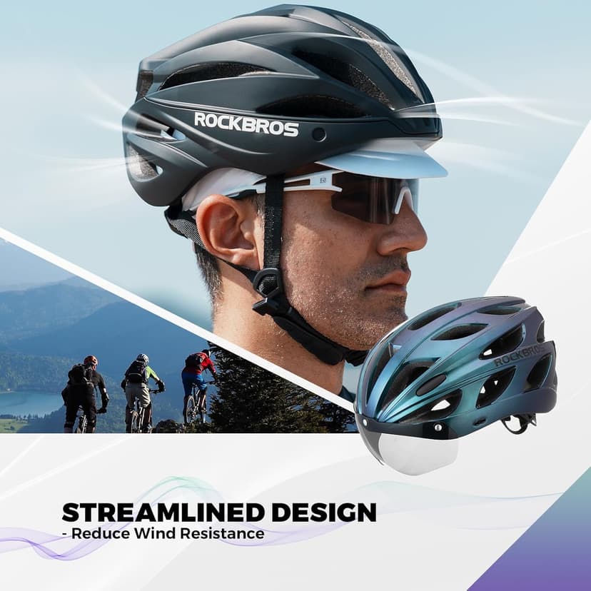 ROCKBROS Bike Helmet for Adult Men Women with Suggested Fit 58-65cm, Detachable Magnetic Goggles & Sun Visor, Lightweight with Adjustable Side and Chin Strap, Suitable for Myopia Glasses