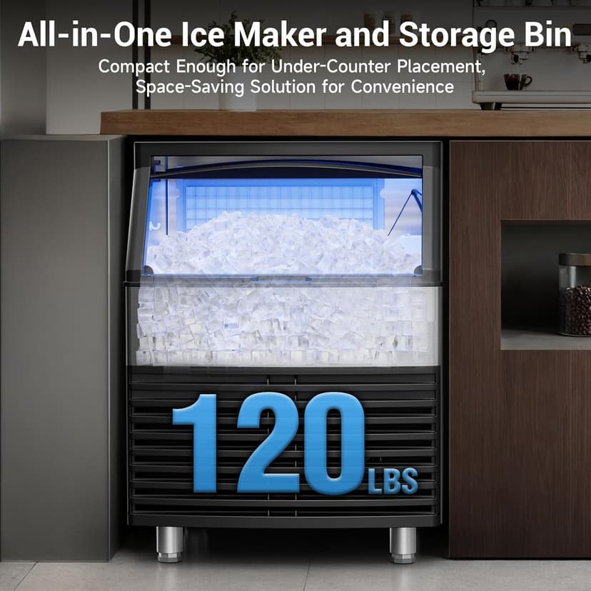 Commercial Ice Maker, 450LBS/24H Ice Machine Commercial with 120 LBS Storage, Ice Ready in 8-15 min, Under Counter Ice Machine, Commercial Ice Machine Maker for Restaurant/Bar/Cafe/Business