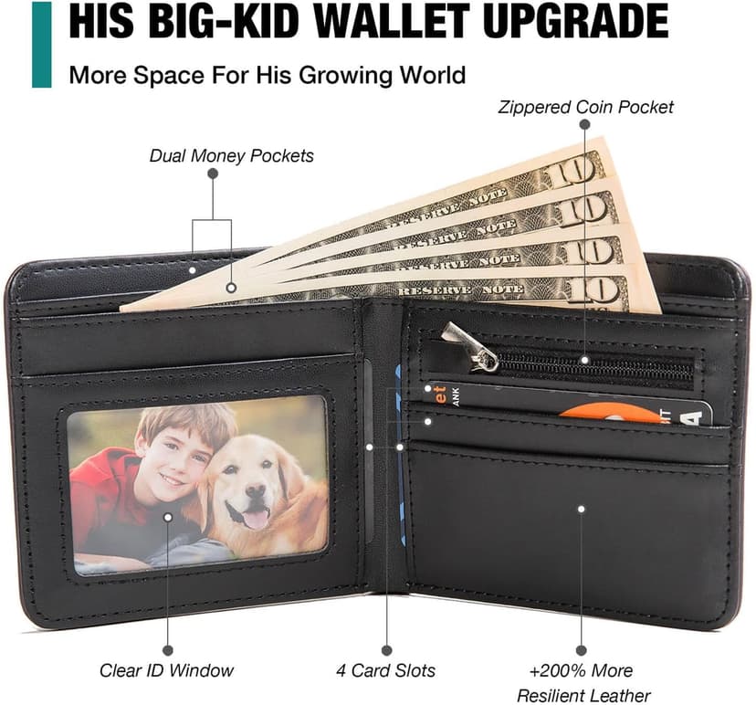 Kids Wallet for Boys, Boys Wallet for Kids Ages 4-5-6-7-8-9-10-11-12-13-14-15-16, Leather Wallet for Teen Boy, Christmas Birthday Gift Stocking Stuffer for Video Game Gaming Gamer Teenage Teenager