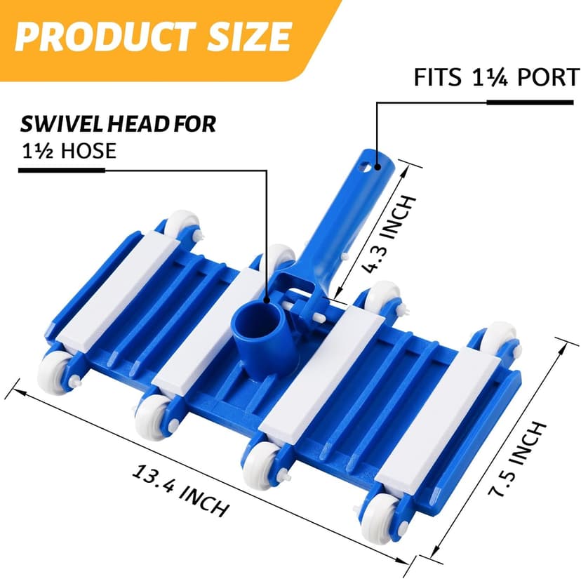 Pool Vacuum Head with Wheels, Flexible Swimming Pool Vacuum Head with Swivel, Pool Cleaner Vac Head, 14''Heavy Duty Head for Inground & Above Ground Pool