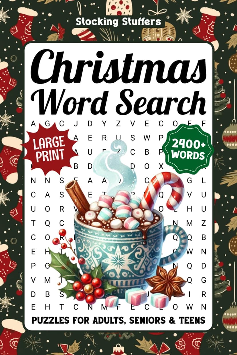 Christmas Word Search Puzzles For Adults Large Print: 2400+ Winter Holiday Themed Words To Find, Fun White Elephant Gifts And Stocking Stuffers For Seniors, Men & Women B0FP9G9NY6