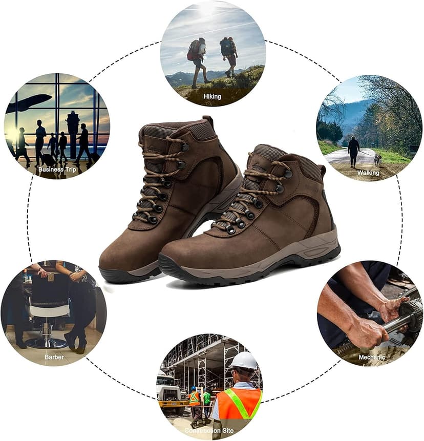 AZXPROT Waterproof Hiking Boots for Men, 6" Comfortable Soft Toe Shoes Mid Non Slip Hiking Shoes Outdoor Travel Shoes Leather Hiking Backpack Boots