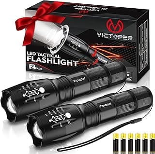 Victoper LED Flashlight 2 Pack, Bright Tactical Torch High Lumens with 5 Modes, Waterproof Zoomable Flash Light for Outdoor, Gifts for Men, Dorm Room Hunting Camping Essentials Gear for Guys