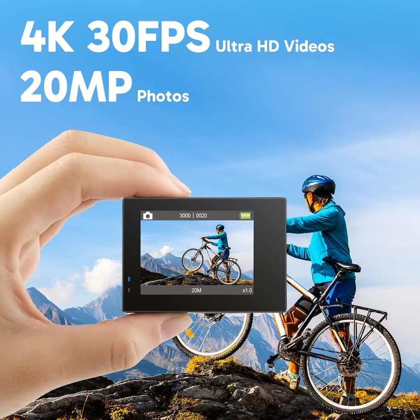 AKASO Brave 4 Action Camera 4K 30fps with 64GB MicroSD U3 Card Bicycle Helmet Accessories Kit Bundle, 20MP Ultra HD 131FT Waterproof Underwater Camera EIS WiFi Remote Control 5X Zoom Sport Cameras