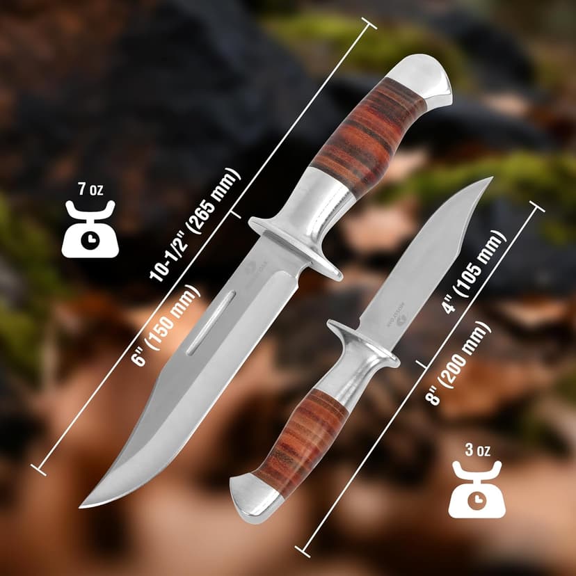 Mossy Oak Fixed Blade Bowie Knife, 2-piece Hunting Knife with Leather Handle Featuring Laser Pattern, Sheath Included