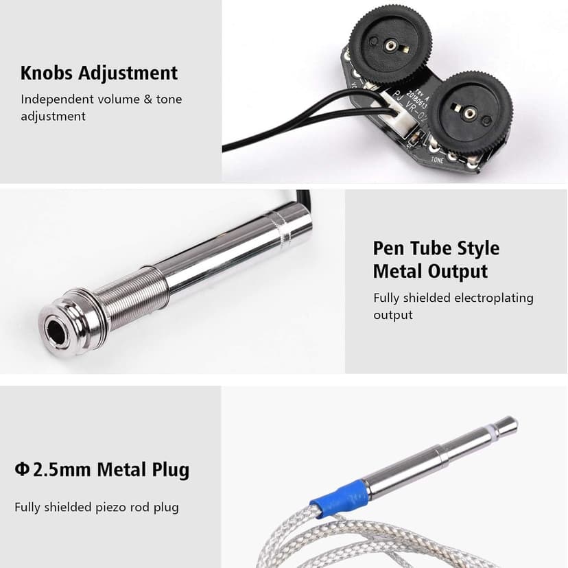 Acoustic Guitar Pickup, Pen Tube Type Undersaddle Active Pickup,Volume Tone Adjustable, With Ceramic Piezoelectric Pickup Rod