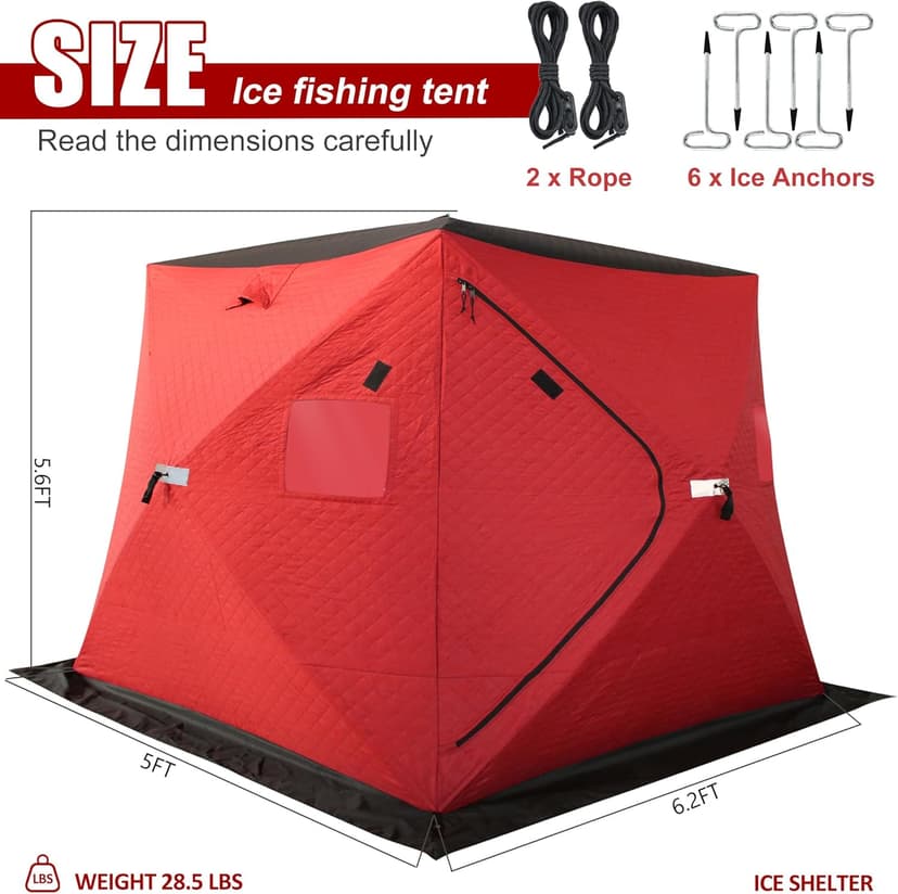 ShedOFF 300D/600D Insulated Ice Fishing Shelter 2-3 Person, Wide Bottom Windproof Pop-up Ice Fishing Tent, Thermal Portable Ice Shanty Ice Shack