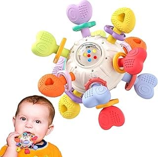 Baby Silicone Teething Toys - Safe, Multi-Functional BPA-Free Sensory Learning Teether Montessori Baby Toys for Infant 0-12 Months Teething Relief with Rattle Perfect Baby Gift for Boys Girls