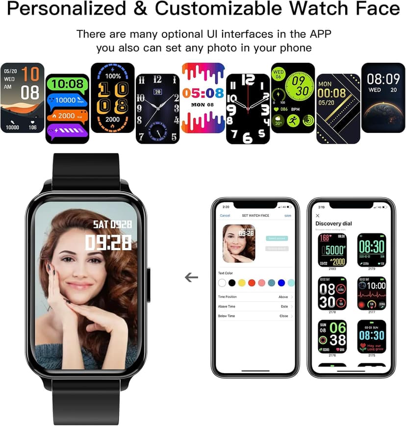 Smart Watch Fitness Tracker Make/Answer calls for Women Men with Heart Rate Blood Oxygen Sleep Monitor Sports Modes Step Calorie Counter IP68 Waterproof for Android Phones iPhone (Rectangle, Black)