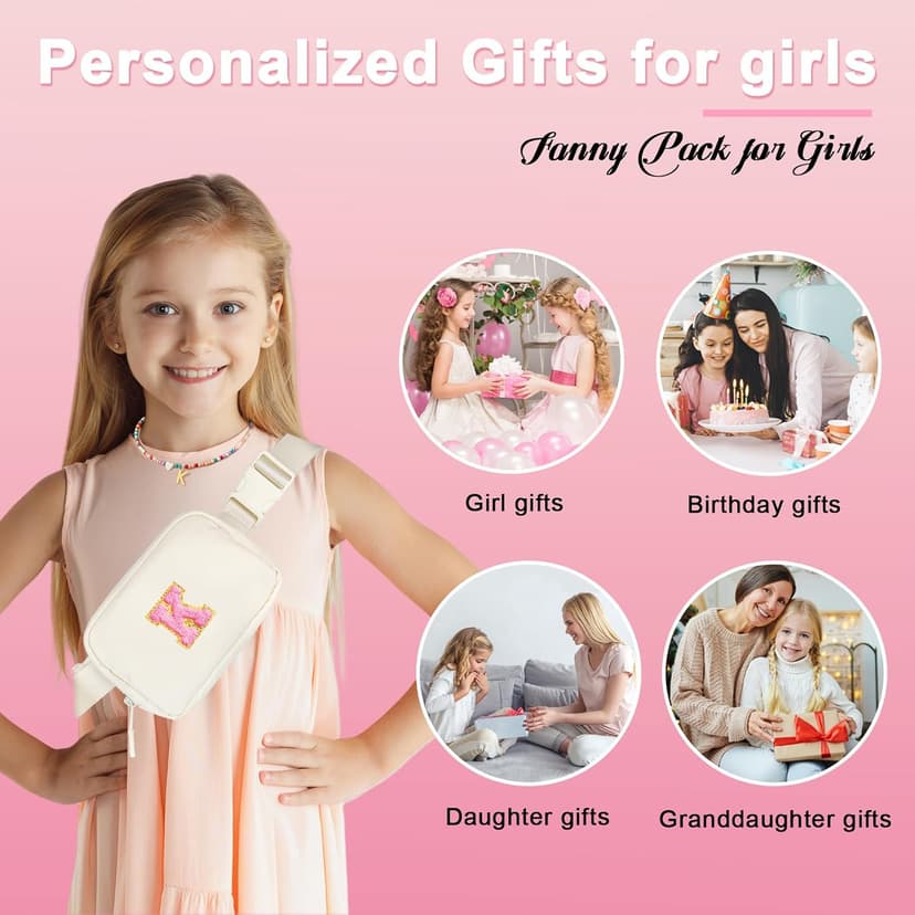 Teen Girl Gifts Trendy Stuff for 4 5 6 7 8 9 10 11 12 13 Year Old Girl, Initial Fanny Pack Necklace for Toddler Kids Christmas Birthday Gifts for Girls kids Initial Gift for 4-13 Teens (K) B0DT1179VN