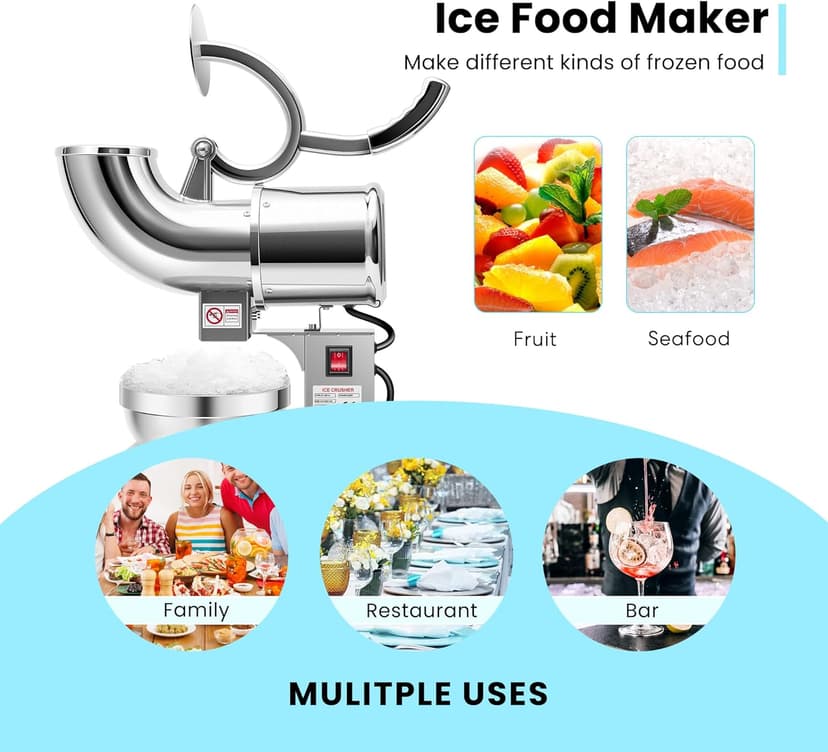 VIVOHOME Electric Dual Blades Ice Crusher Shaver Snow Cone Maker Machine Silver 440lbs/hr for Home and Commercial Use