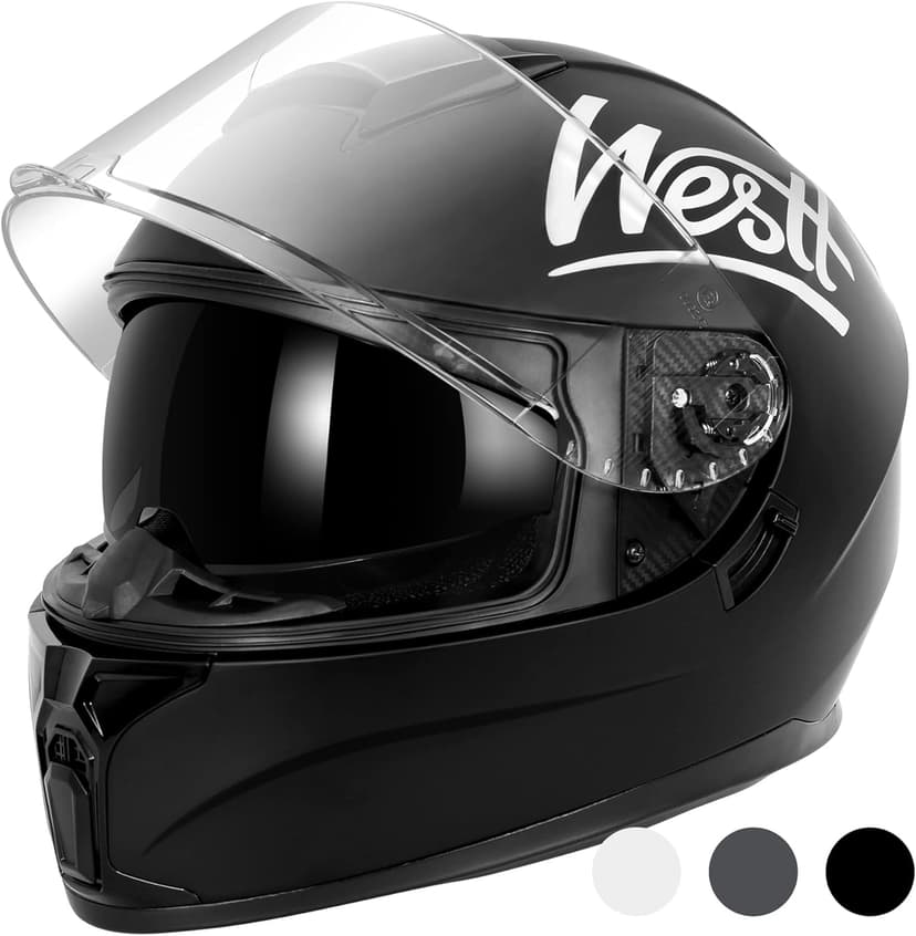 Westt Motorcycle Helmets Full Face Helmets - Street Bike Helmet with Dual Visor DOT Approved for Men Women Adults Compact Lightweight Storm X Grey Black White (Black, L (23.23-23.62 in))