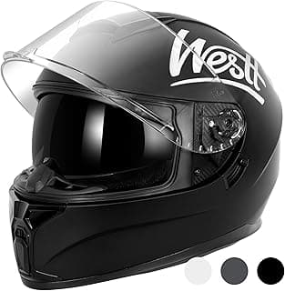 Westt Motorcycle Helmets Full Face Helmets - Street Bike Helmet with Dual Visor DOT Approved for Men Women Adults Compact Lightweight Storm X Grey Black White (Black, L (23.23-23.62 in))