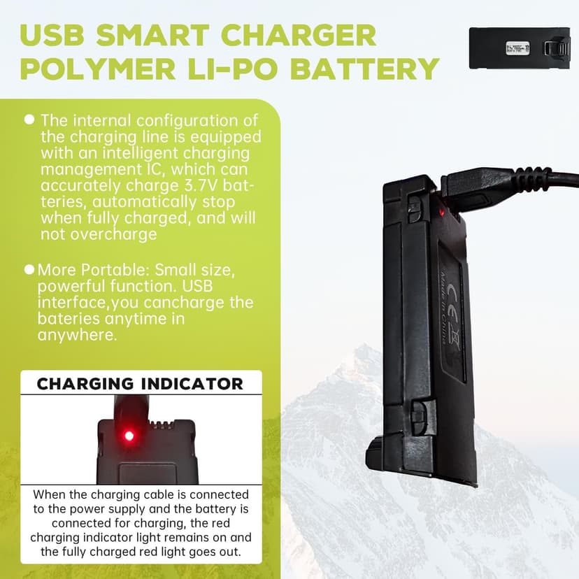 sea jump 3PCS 3.7V 1000mAh Lipo Battery with USB Charging Cable Suitable for E88 E88MAX E99 E99MAX BD101 P15PRO P8 A13 A15 K10MAX RC Drone, Aerial Quadcopters High-Capacity Battery Spare Parts