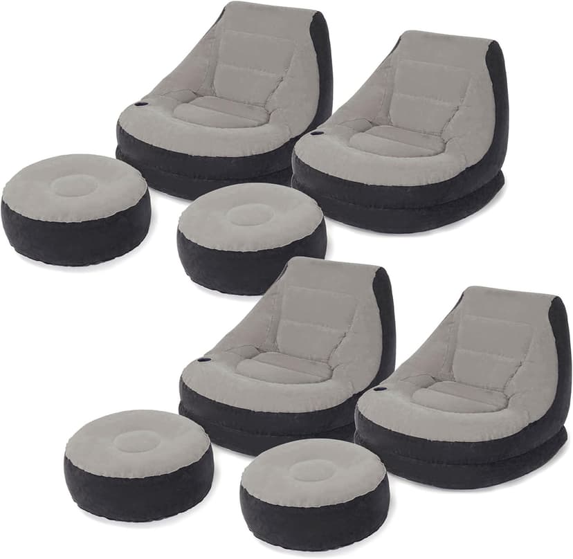 Intex Inflatable Ultra Lounge Chair With Cup Holder And Ottoman Set (4 Pack)