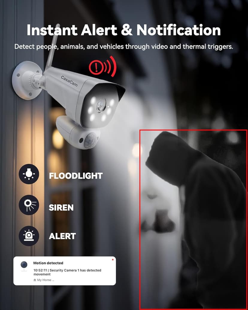 CasaCam Wireless Security Camera System | 10.1” Touchscreen Monitor, 2 2K Floodlight Cameras | Indoor/Outdoor, No Monthly Fees, AI Detection, Two-Way Talk, 64GB SD, GuardianCam Pro VS6102