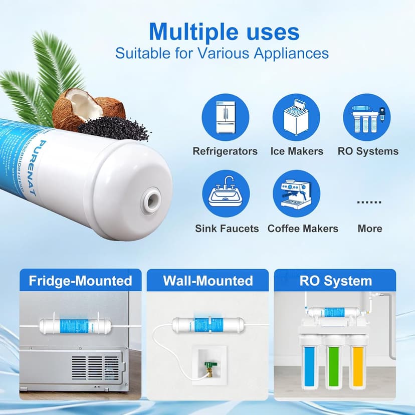 Inline Water Filter for Refrigerator and Ice Maker(2 Pack),1/4" Push Connect Post Carbon Filter Replacement for Reverse Osmosis Water System,Include 1/4" Water Line and Quick Connect Fittings