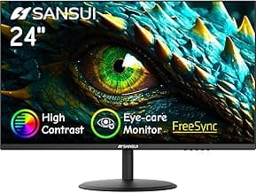 SANSUI Computer Monitor 24 inch Eye Care 1080P Display HDMI,VGA Ports with 178° Viewing Angle/Frame-Less/Tilt/VESA Compatible for Office and Home
